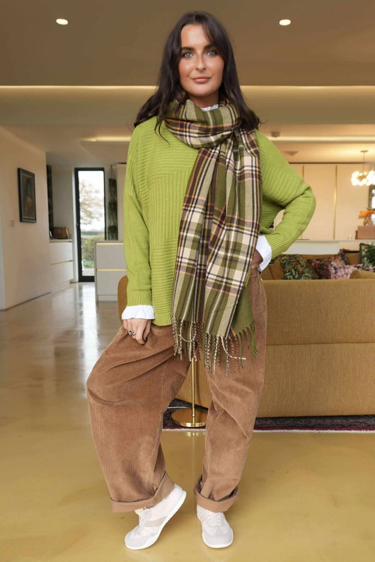 Mackenzie Plaid Blanket Scarf Olive /20=
